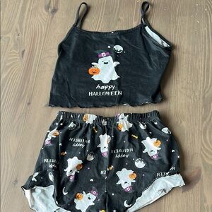Halloween Ghost Print Black Sleepwear Set